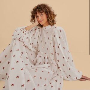 Farm Rio Embroidered Rose and Pearl Dress